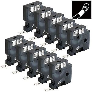 Aonomi Compatible Industrial Heat Shrink Tube Labels Replacement for DYMO 18053 Fit with DYMO Rhino 4200 5200 5000 6000 Industrial Label Maker (Black on White, 3/8" x 4.9'),10-Pack