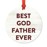 Andaz Press Round Metal Christmas Ornament, Best Godfather Ever, Red Plaid on Light Rustic Wood, 1-Pack, Includes Ribbon and Gift Bag, Father's Day Birthday Present Gift Ideas