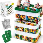 Outsmart Gadgets Plastic Stackable Toy Storage Organizer Bin for Lego, Building Bricks, Dolls and Crafts Organization, 3 Layers with Adjustable Compartments,ABC Stickers and 2 Lids Included