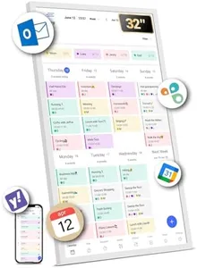 BSIMB 32 Inch Digital Calendar Chore Chart, Electronic Calendar Smart Family Planner 1080P FHD Touchscreen Interactive Display Wall & Desk Mount Seamless Scheduling White