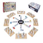 Gonoelec Double 12 Mexican Train Dominoes Set for Adults with 8pcs Wooden Trays, 9 Train Markers, 91 Color Dot Tile Dominos in Tin Box & Hub - Classic Family Board Game Set Party Toy Gift for Kids