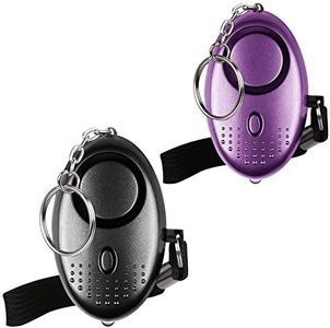 Emergenza Allarme personale [confezione da 2] Qoosea Scream Safesound Allarme 140dB LED Torcia elettrica per bambini/donne/Anziani/Studente Protezione autodifesa protetta (Nero + Viola)