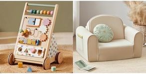 Tiny Land Wooden Baby Walker,2-in-1 Foldable Kids Couch