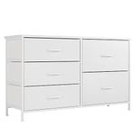 Nicehill White Dresser for Bedroom with 5 Drawers, Small Dresser for Kids' Bedroom, Closet, Wide Chest of Drawers with Storage Drawers, Wooden Top, Steel Frame, Modern, White, 30*100*61