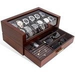 KAMIER 12 Slots Watch Box Case Organizer Display for Men, Two-Tier Wooden Watch Box Organizer for Men with Watch Holder and Drawer, Walnut