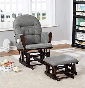 Naomi Home Glider and Ottoman Set, Nursery Glider with Ottoman, Wood Nursery Chair for Baby Room, Upholstered Nursing Chairs for Mom and Baby with Padded Arms Espresso, Dark Grey Cushion