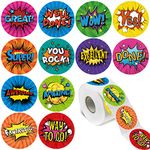 1000PCS Superhero Incentive Stickers, 12 Unique Designs per Roll, Classwork Award Stickers for Teacher Motivational Classroom Reward Gifts Encourage Kids to Do Chores Go to The Toilet (1 Inch Each)