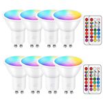 iLC GU10 LED Light Bulbs Colour Changing 12 Colors 5W Dimmable Warm White 2700K RGB LED Spot Light Bulb with Remote Control, 40 Watt Equivalent (Pack of 8)