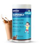 Gritzo SuperMilk Overall Growth (2-6y), 6g Protein Powder (Double Chocolate, 400g) | Zero Refined Sugar, 21 Vitamins & Minerals
