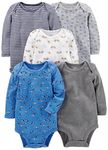 Simple Joys by Carter's Baby Boys 5-Pack Long-Sleeve Bodysuit, Blue/Grey, 3-6 Months