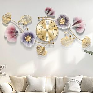 Axioglo Large Wall Clock,3D Creative Metal Ginkgo Leaf Decoration Clock, with Silent Movement Decorative Wall Clock,Large Wall Decor, for Living Room Bedroom Kitchen Office（47''x23''）