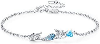 AOVEAO Mermaid/Dolphin Bracelet 925 Sterling Silver Nautical Sea Hawaiian Bracelet Beach Bohemia Bracelet Ariel Mermaid Jewelry for Women Girls, Sterling Silver , crystal