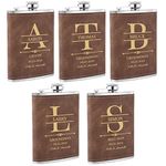 Wedding Flasks for Groomsmen Set of 5, Personalised Groomsmen Gift, Custom Engraved Flask for Best Man Groom Father of Bride, Brown