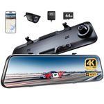 Pelsee P12 Plus 4K WiFi Rear View Mirror Camera, 12" Mirror Dash Cam Front and Rear, Backup Camera for Car, 64GB Card & GPS Included, Smart Driving System ADAS/BSD/LCA, Enhanced Night Vision