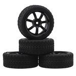 Mxfans Black RC 1/10 On-Road Racing Car Black Plastic 7-Spoke Wheel Rim & High Grip Rubber Tyre Set of 4