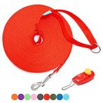 BAAPET 15 ft, 20 ft, 30 ft, 50 ft, 100 ft Long Leash for Dog Cat Training, Play, Camping, or Backyard Lead with Free Training Clickers for Small, Medium and Large Dogs or Cats (50 Feet, Red)