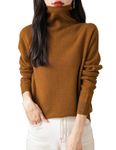 Chanyarn Women's 100% Merino Wool Seamless Jumper Turtleneck First-Line Ready to Wear Long Sleeve Knitted Pullover Tops (Caramel,XL)