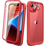 Diaclara Designed for iPhone 14 Plus Case, Full Body Rugged Case with Built-in Touch Sensitive Anti-Scratch Screen Protector, with Camera Lens Protector for iPhone 14 Plus 6.7" (Red)