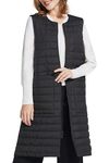 Long Puffer Vest Women Round Collar Quilted Vests with Large Pockets Lightweight Sleeveless (CA/US, Alpha, Medium, Regular, Regular, Black)