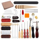 HOSTK 33pc DIY Leather Craft Hand Kit Tools Set for Sewing Stitching Stamping Carving Saddle Leather Artwork Accessories Awl Thimble