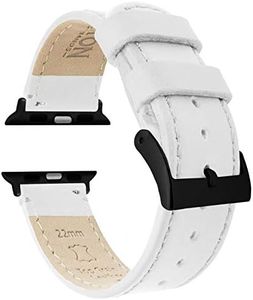 BARTON WATCH BANDS - White Leather & Stitching (Black Hardware) Top Grain Leather Watch Bands Compatible with Apple Watch Models - 1, 2, 3, 4, 5, 6, 7, 8, 9, 10, SE, Ultra & Ultra 2 - (38mm/40mm/41mm)