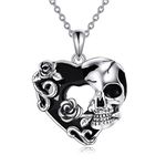 YFN Skull Necklace for Men Women Sterling Silver Gothic Rose Skull Crystal Jewelry Halloween Jewelry Gifts (rose)