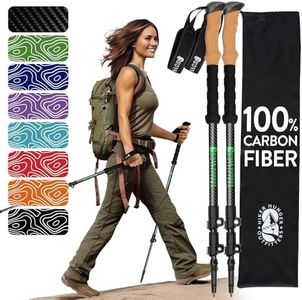 Hiker Hunger Carbon Fiber Trekking Poles | Collapsible Walking Sticks for Travel | Walking Poles for Women | Hiking Poles for Men | Hiking Sticks | Walking Stick - 3k Black & Green Cork