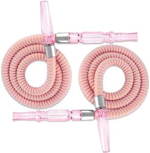 2 Pack Hookah Hose Washable 39'' Shisha Hose Acrylic Handle Leather Wrapped Pipe For Small Hookah Set (Pink)