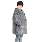 Lostrain Blanket Hoodie for Kids, Oversized Oodie Sherpa Wearable Super Soft Warm Cozy with Giant Hoody Plush Fleece Big Pocket Fit for Girls Boys Teens Teenagers One Size Indoor Outdoor-Grey