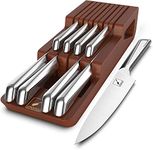 Knife Set, imarku 10-Piece High Carbon Japan Stainless Steel Kitchen Knife Set with in-Drawer Knife Block, Wooden Knife Drawer Organizer, Premium Knife Block Set, Dishwasher Safe Brown,I-KS0244