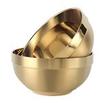 DECHM Stainless Steel Bowl,Soup Bowl,Lightweight Serving Bowl,Cereal Bowl,BPA Free Double-Walled Insulation,Easy to Clean,Set of 2, 11CM,300ML, Gold