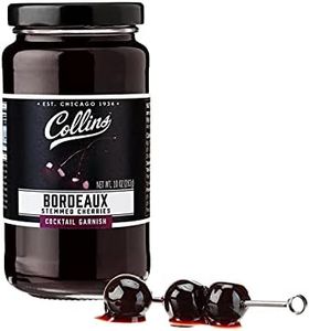 Collins Bordeaux Stemmed Cocktail Cherries - Premium, Dark Cherry Garnish for Cocktails, Manhattan, and Old Fashioned Mix, 10oz