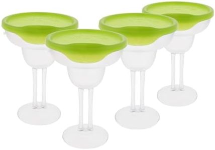LipLidz - Reusable Frosted Margarita Glasses, 4 Pack, 13.5 oz Dual-Stemmed BPA-Free Plastic Drinkware with Drink-Through Attachable Lid, Shatterproof, Made in USA (Lime)