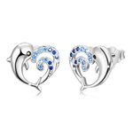 Dolphin Earrings Sterling Silver Dolphins Studs Heart Earrings Dolphin Sea Creatures Earrings for Women Girls