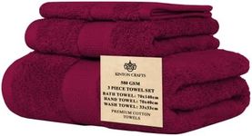 Kinton Crafts Premium Cotton Towels Ultra Soft (Pack of 3, 580GSM) for Bath|Hand|Face|Luxury Fast Drying|High Absorbency|Ideal for Multipurpose Home|Gym|Spa|Hotel|Lightweight- Burgundy