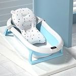 YOPOTIKA Foldable Portable Baby Bathtub with Built-in Thermometer and Soft Cushion Pad Toddler Shower Bath Tub