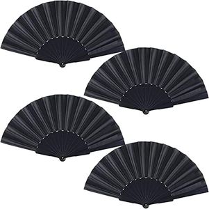 4 Pieces Black Folding Hand Fans Fabric Fans Chinese Japanese Style Summer Handheld Fan for Party, Wedding, Gifts, Wall Decoration,Photographic Props