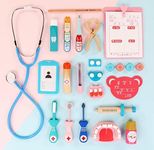 TOYARTSY Kids Pretend Play Wooden Toys Doctor Nurse Medical Tools Box Kit Playset