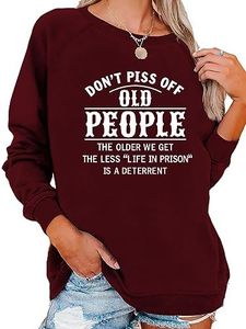 Don't Off Old People Tops Women's Graphic Novelty Sarcastic Funny Pullover T Shirt Top, Red, Medium