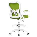 Winrise Drafting Chair, Tall Office Chair Ergonomic Standing Desk Chair, Lumbar Support Computer Chair Swivel Task Rolling Chair with Adjustable Flip-up Armrests & Foot Ring (Green)