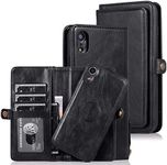 Cavor for iPhone XR Wallet Case,2 in 1 Magnetic Detachable Case Leather Flip Cover with Stand Feature & Card Slots & Wristlet Strap (6.1")-Black