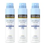 Neutrogena Ultra Sheer Body Mist Sunscreen Spray Broad Spectrum SPF 70, Lightweight, Non-Greasy & Water Resistant, Oil-Free & Non-Comedogenic UVA/UVB Sunscreen Mist, 5 oz (Pack of 3)