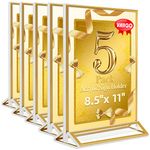 VAIIGO Acrylic Sign Holder 8.5"x11" - 5Pack Gold Picture Frame Clear Sign Holder Double Sided Table Menu Holder Wedding Table Numbers Holders, Restaurant Signs Display Stand