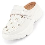 FAUSTO FST 1345 WHITE-41 Women's White Laser Cut Floral Hook and Loop Back Open Slip On Mules Shoes (8 UK)