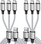 Puxnoin Multi Charging Cable, USB C Splitter Cable, 3 in 1 Fast Charging Cord with 3 Type-C Male Port Compatible with Cell Phones Tablets and More - 2Pack 4FT Silver