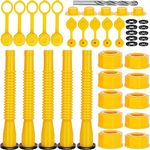 SAHENITEANA Gas Can Spout Replacement, Includes Nozzle, Vent caps, Rubber Gasket, Drill bits, Auxiliary Base Cap, Two Models Spout Cap Replacement Gas Spouts for Most of Cans (5 Sets)