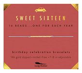 Lucky Feather Sweet 16 Gifts for Girls; 16th Birthday Bracelet Gift Idea for 16 Year Old Girls with 14K Gold Dipped Beads on Adjustable Cord, 8 inch, Metal
