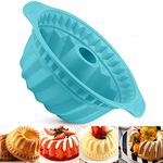 Cake Mould Silicone Baking Pan, 24cm 9.5'' Fluted Tube Cake Pan Ring Cake Tin for Baking, Jelly Mould Round Baking Tin with Handle Grips, Non-Stick Coating for Chiffon Cheesecake Gugelhupf (Blue)