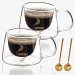 BELLE VOUS 2 Pack of Double Walled Clear Glass Coffee Mugs with Handles - 200ml/7oz Insulated/Heat-Resistant Cups for Hot/Cold Drinks - Glasses Suitable for Espresso, Coffee, Latte, Cappucino & Tea