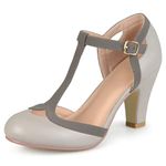 Journee Collection Womens Olina Classic Mary Jane Pumps with T-Strap and Buckle Closure, Grey, 8.5, Grey, 8.5